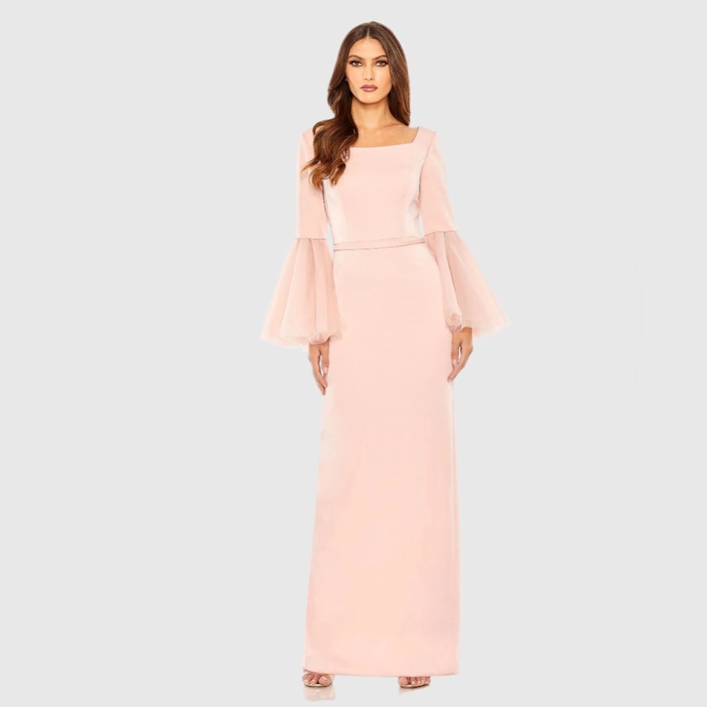 MAC DUGGAL Pink Flounce Sleeve Square Neck Column Gown
